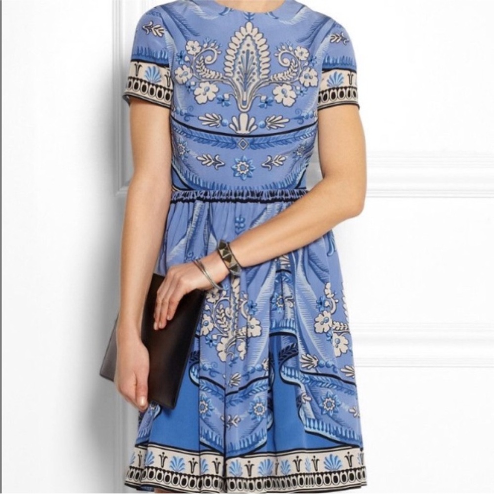 ALICE by Temperley Periwinkle Blue and Cream Floral Dress